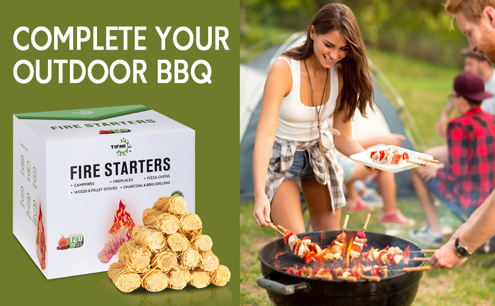 TIFMI Fire Starter 120 Pcs Fire Starters for Campfires, Fireplace, Grill, Wood