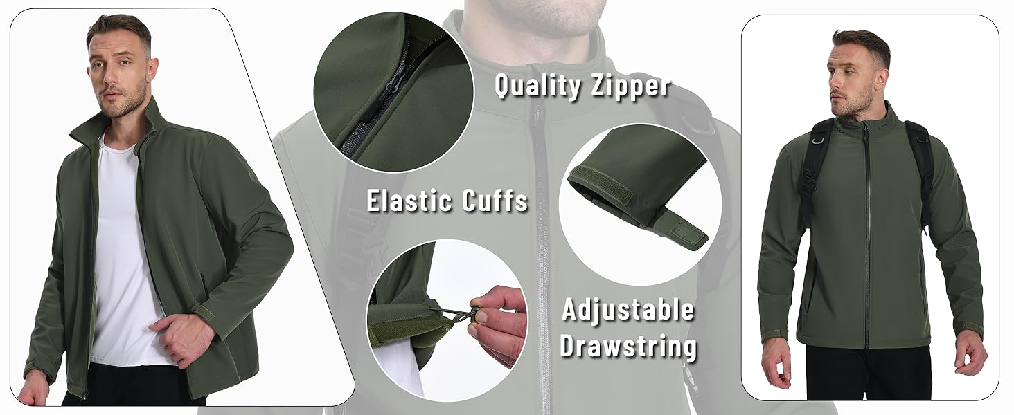 KEFITEVD Mens Fleece Jacket Windproof Softshell Army jackets Winter Waterproof Rain Coat for Fishing