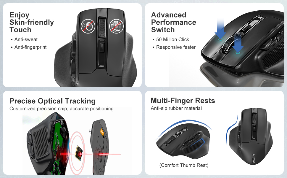 Wireless Mouse for Big Hands 5Level 4800 DPI Adjustable Ergonomic Gaming Mouse for Large Hand