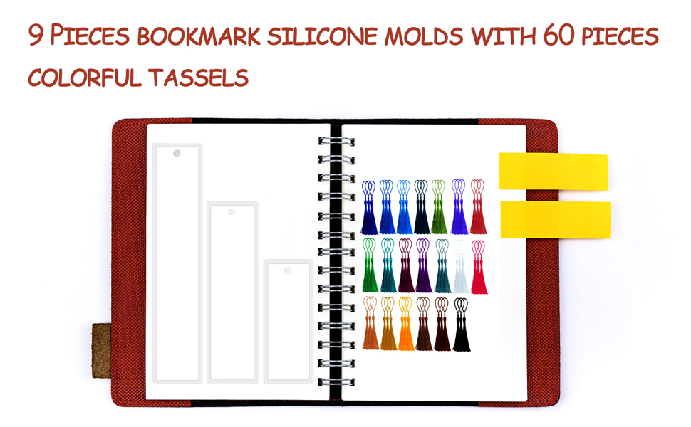 9 Pack Bookmark Resin Molds with 60 Pieces Colorful