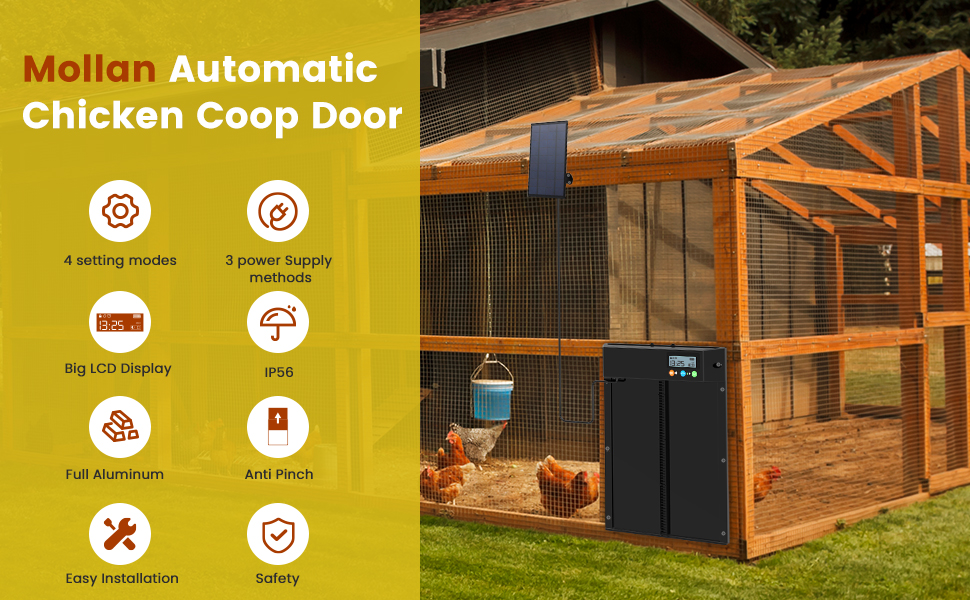 Automatic Chicken Coop Door Solar Powered, Mollan Automatic