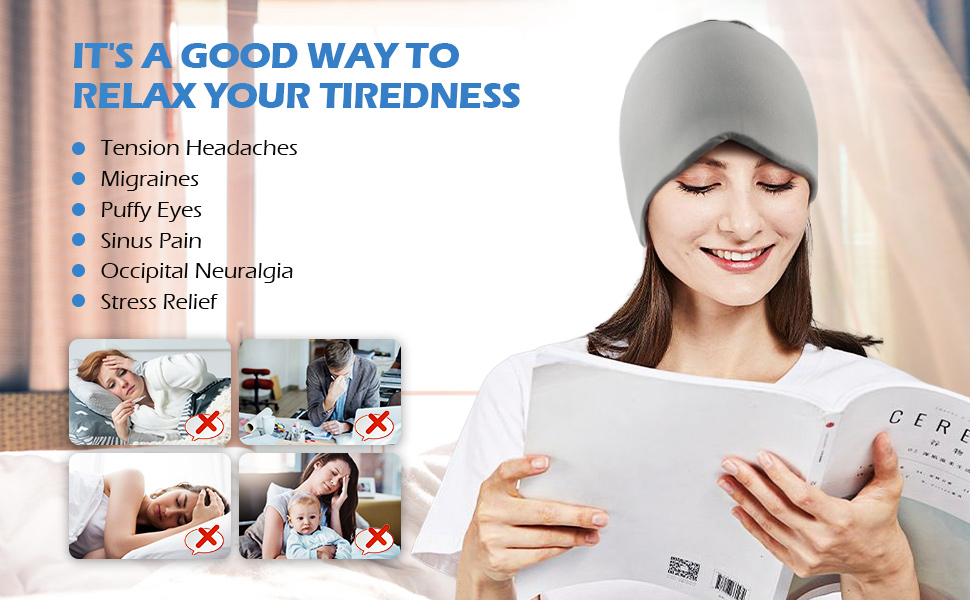 Migraine Relief Cap, Reusable Therapy Headache Relief Cap / Head Wrap