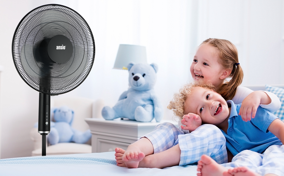 ANSIO Pedestal Fan with Remote Control 3 Blades 3 Speed Level Stand