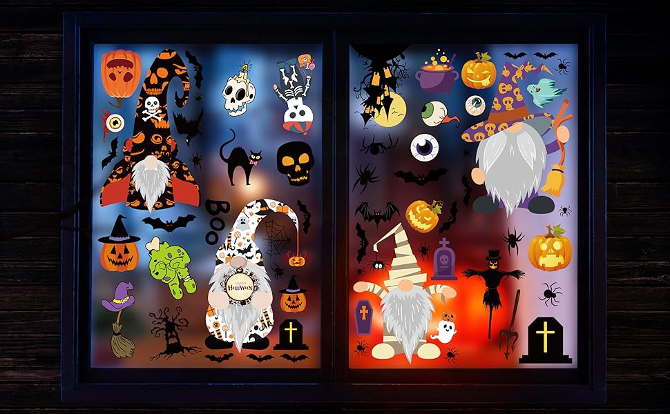 9 Sheet Halloween Window Clings ，Halloween Window