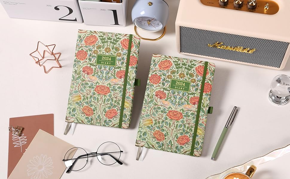 Diary 2024 A5 Diary Week to View from Jan. 2024 to Dec. 2024, with Pen Holder, Inner Pock