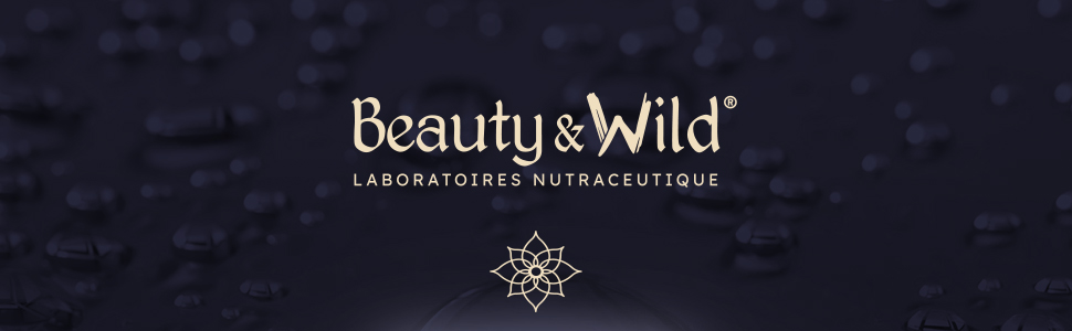 Beauty & Wild affiché en texte blanc sur fond foncé avec un symbole décoratif en forme de lotus en dessous