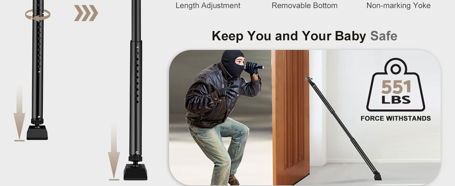 HOMGEN 113cm Adjustable Door Security Bar Durable Security Bar Door