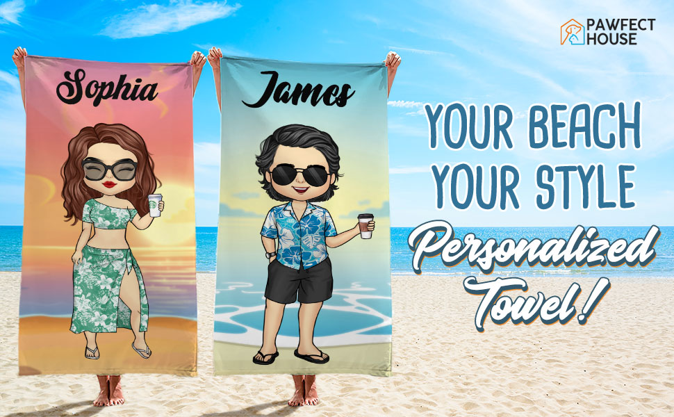 Pawfect House Personalized Beach Towels for Adults, Custom Beach Towels with Names