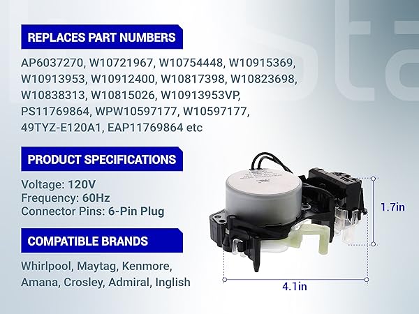 まゆみ Amazon.com: Upgraded W10913953 W10597177 49tyz-e120a1 Washer