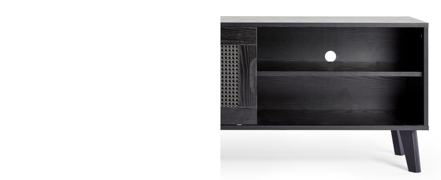 Spinningfield Black TV Unit Rattan TV Stand for TV's up to 55
