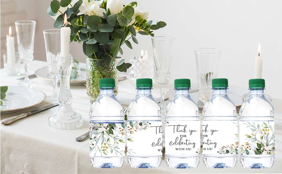 100PCS Wedding Water Bottle Labels Greenery Leaf Wine