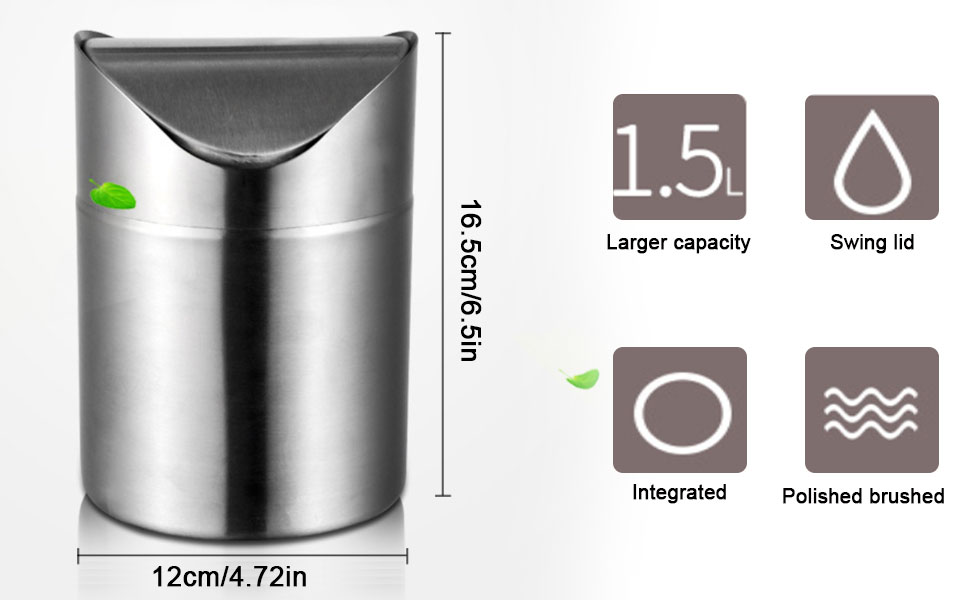 UTRUGAN Mini Desktop Bin Brushed Stainless Steel Small Desk Bin Mini