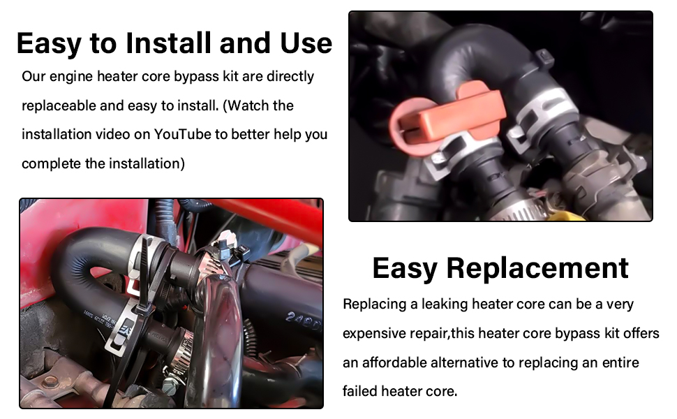 Heater Core Bypass Kit, 626001 Engine Heater Core Flush Kit with 5/8" 3/4" Hose for