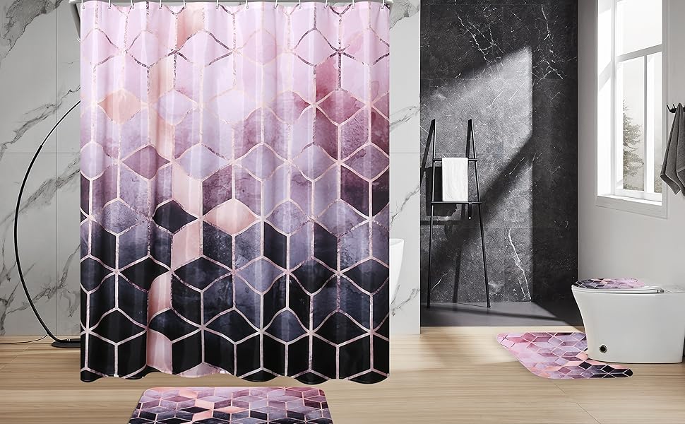 Bathroom Sets with Shower Curtain and Rugs, 4 Pcs Shower