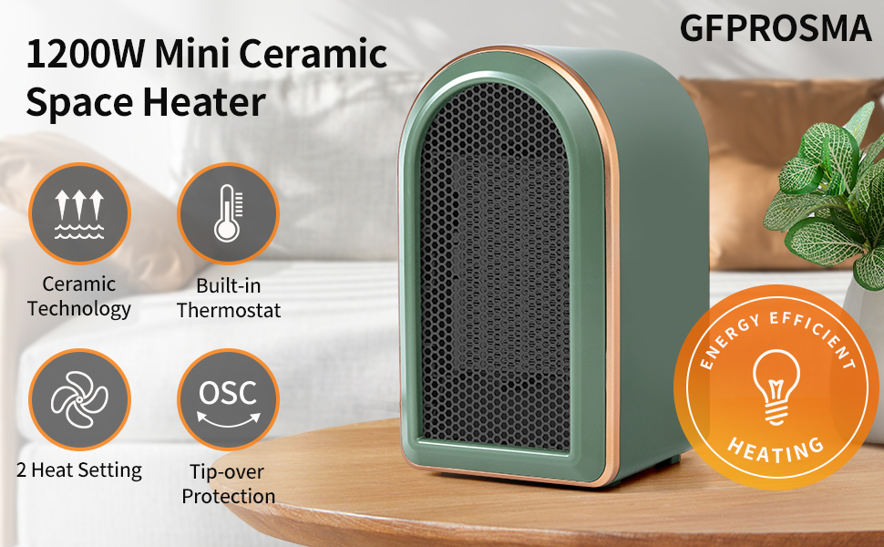 Portable Electric Space Heater Energy Efficient for Indoor Use Room Bedroom,Advanced Ceramic Low