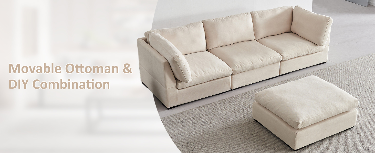 Tmsan Convertible L Shape Cloud Couch Filled with Feather