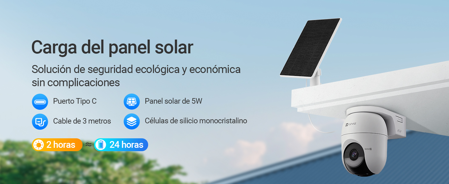 Cámara de bateria con panel solar, exterior, 4MP, 2K, EZVIZ, AOV