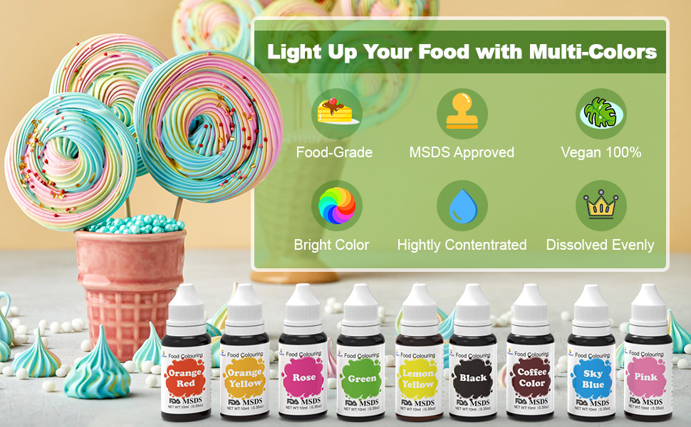 Food Colouring 9 Colour Liquid Concentrated Cake Food Colouring Set