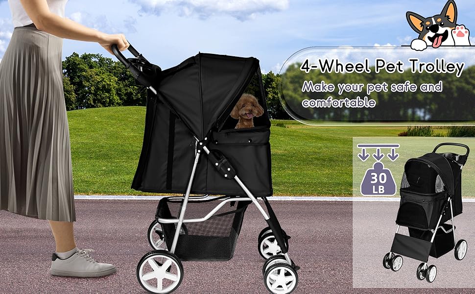 Display4top Pet Travel Stroller Dog Cat Pushchair Pram Jogger Buggy