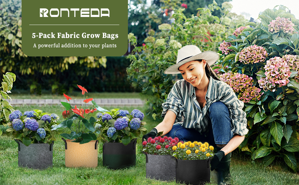 RONTEDA 5Pack 5 Gallon Grow Bags 5 Gal Fabric Pots Cloth Pots Heavy