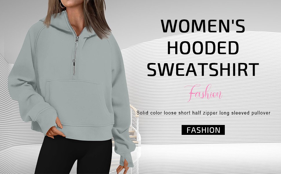 Zip Up Hoodie Women Fall Winter Sweatshirt Drop Shoulder Half Zip