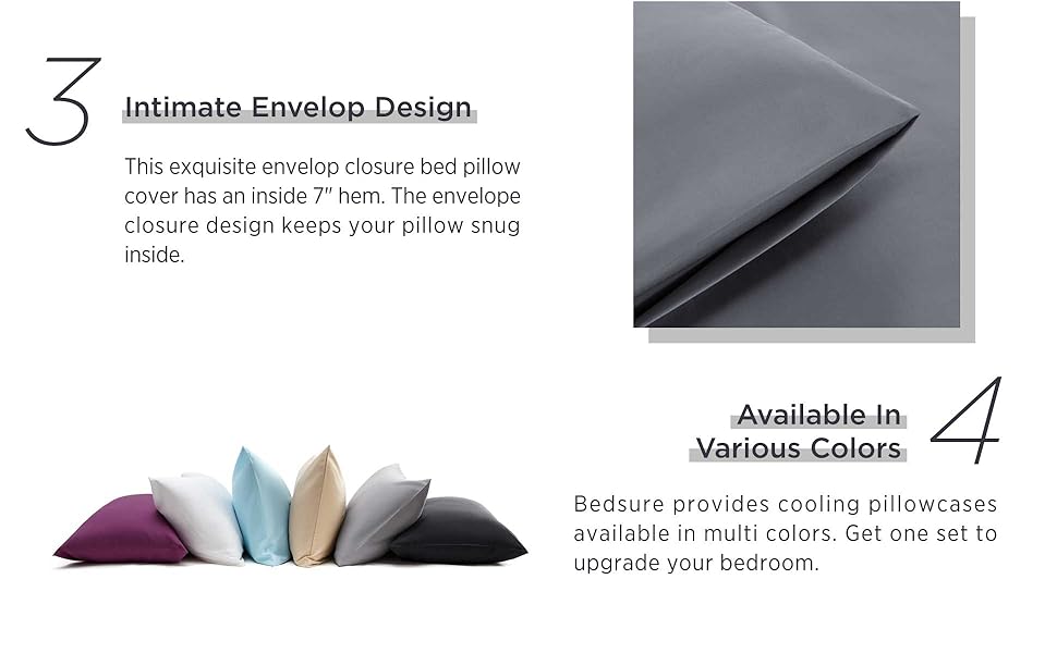 Bedsure Bamboo Pillow Cases Queen Size 2 Pack Grey Cooling