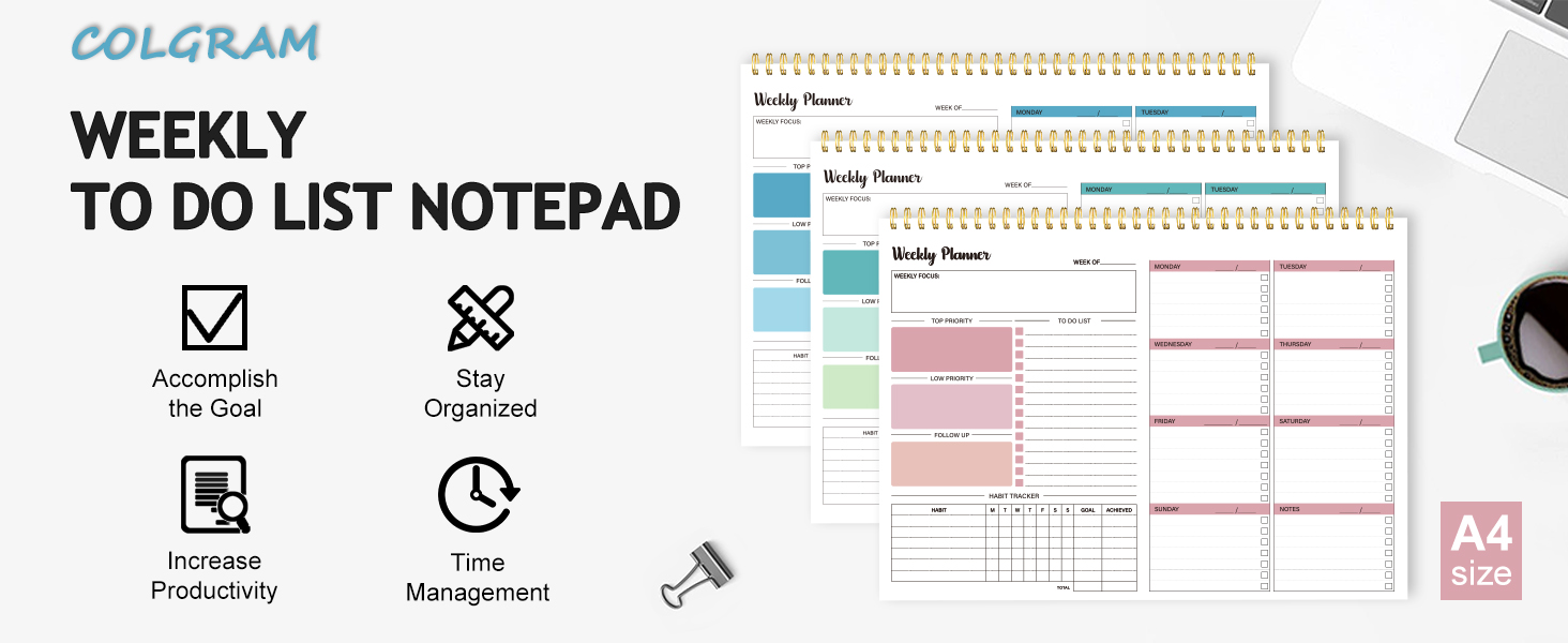 Weekly To Do List Notepad, Weekly Planner Undated, Habit Tracker Journal, Weekly