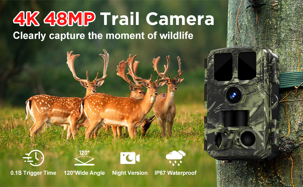 LEJPSSGO Trail Camera 4K,48MP Game Cameras with Night
