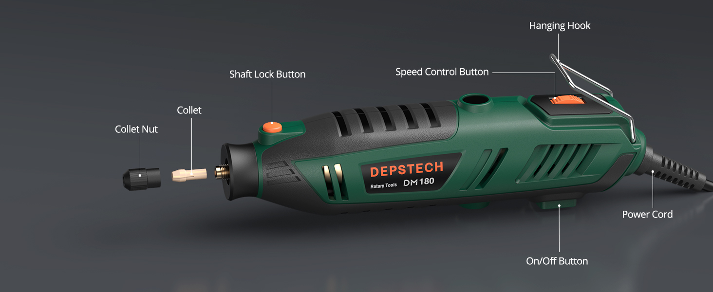 DEPSTECH Rotary Tool Kit, 180W Wood Carving Tools with Keyless Chuck