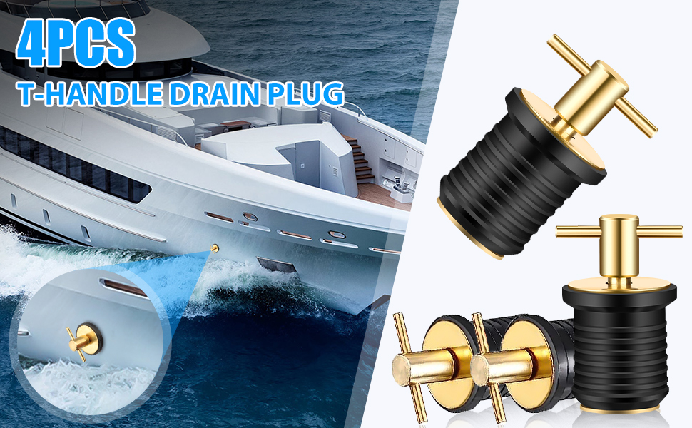 4 PCS Brass THandle Drain Plug, Marine Boat Drain for 1