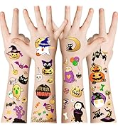 Halloween Temporary Tattoo, Pumpkin Bat Cat Ghost Witch Skull Cross Grave Fake Tattoos for Kids W...