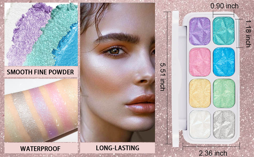 8 Color Face Cheek Diamond Shimmer Glitter Highlighter Makeup Palette Powder 