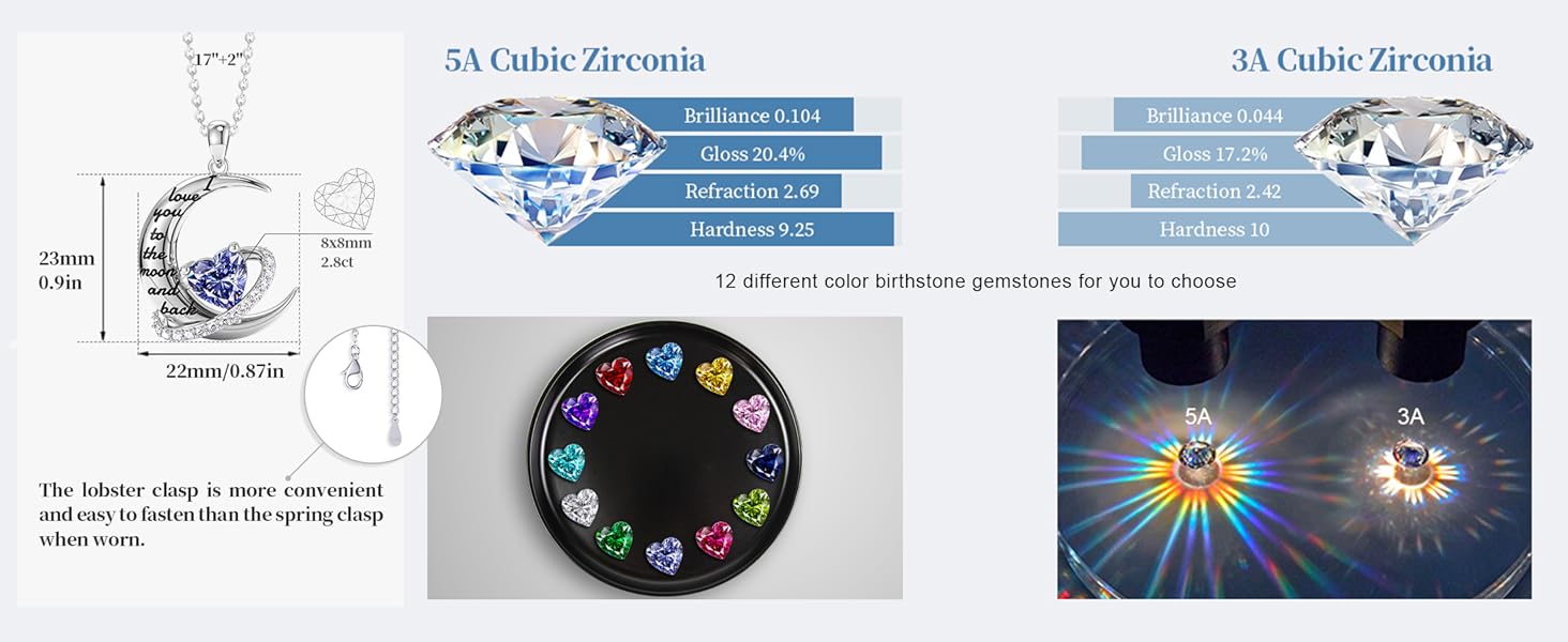  I Love You to The Moon and Back June-Light Violet Birthstone Necklace for Women