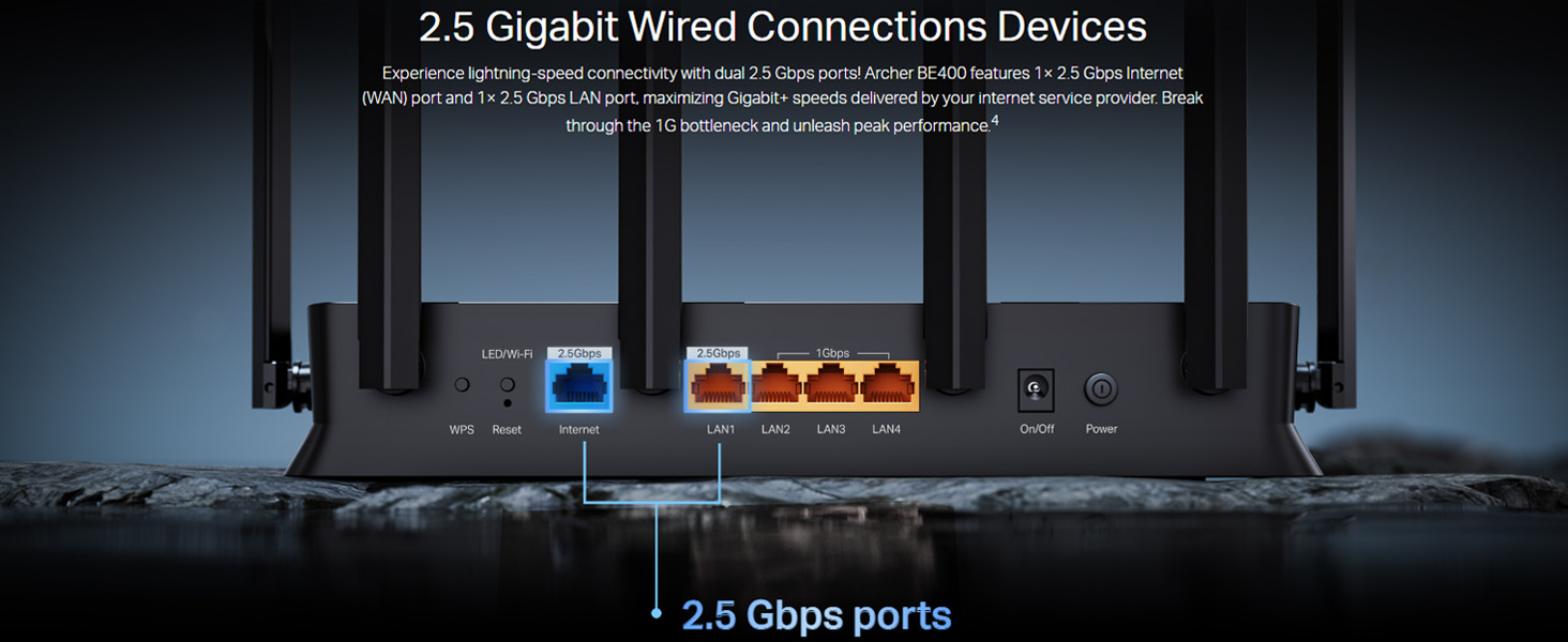 Archer BE400 BE6500 Dual-Band Wi-Fi 7 Router