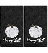 FYSUIMU 2Pcs Happy Fall Pumpkin Hand Towels Embroidered Cotton Bathroom Towel Black White Absorbe...