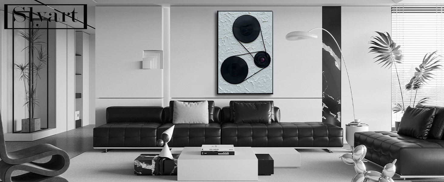 Slyart Handmade Large Black and White Abstract Wall Art