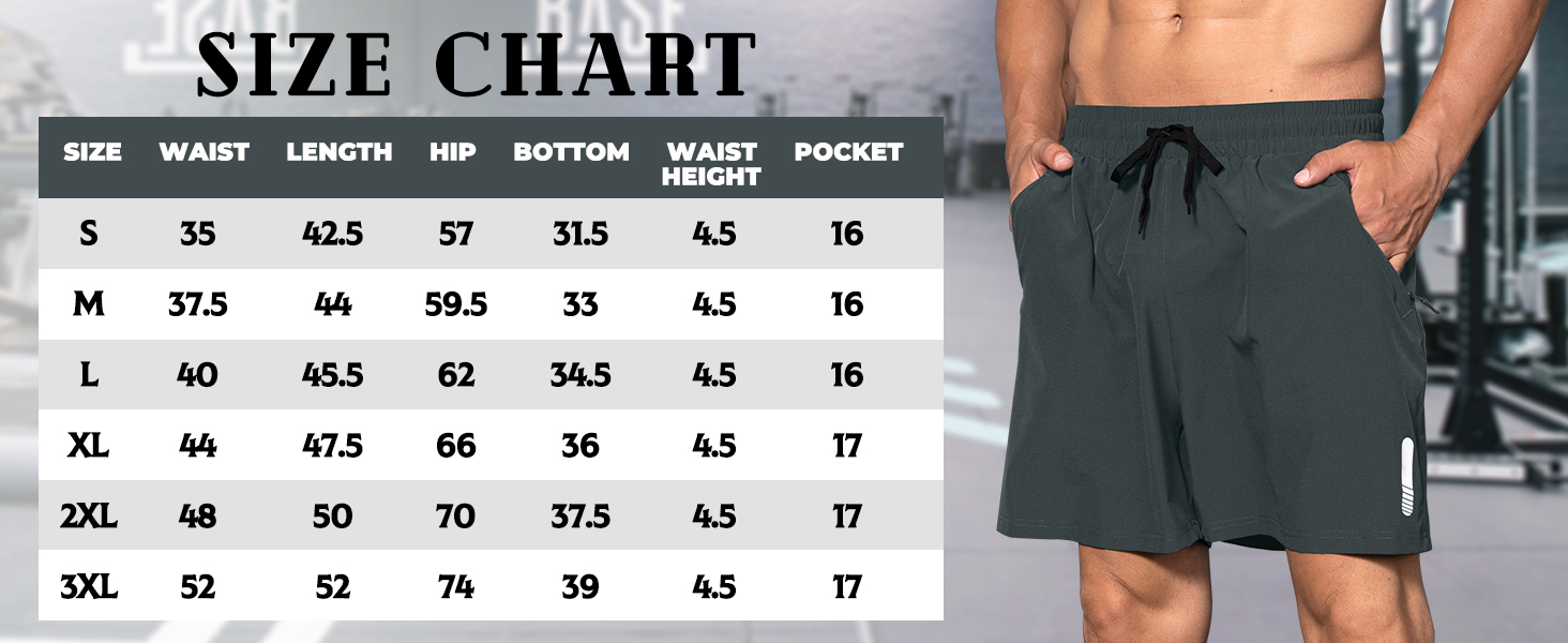 Boyzn's Men's Hiking Shorts Size Chart