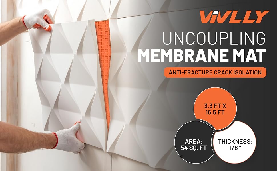 Vivlly1/8” Uncoupling Membrane for Tile, Stone, Concrete, Shower Walls