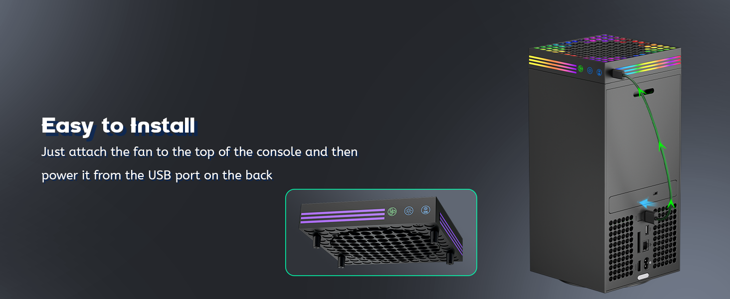 RGB Cooling Fan for Xbox Series X with Dust Filter & 3