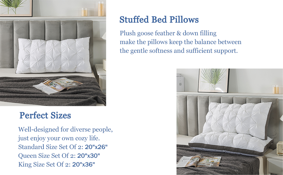 WhatsBedding Goose Down Feather Pillows Queen Size Set of 1