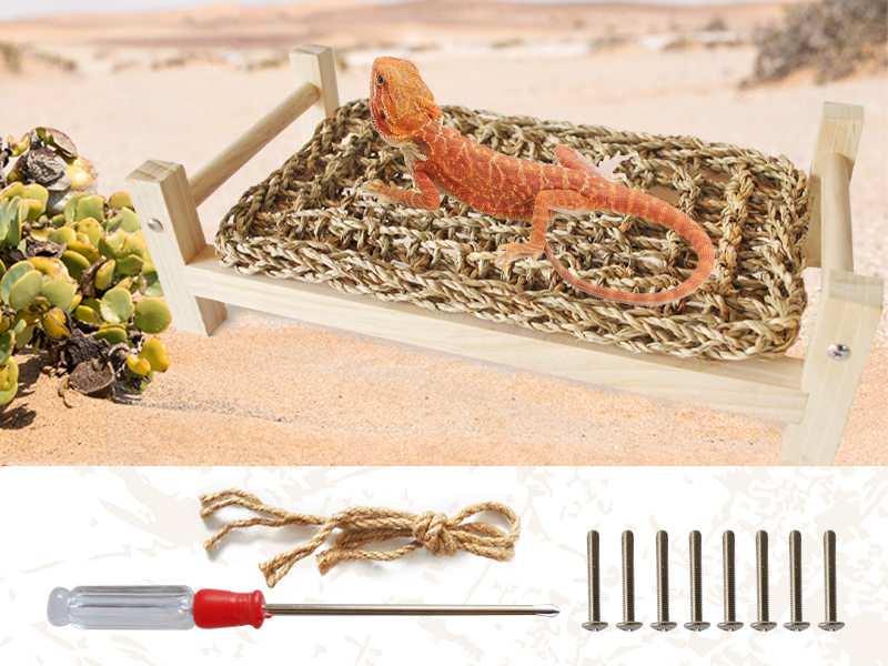 Bearded Dragon Hammock Lounger, Perfect For Reptile Tanks And Pet Lizards, Seagrass Fiber & 5 Suction Cups Included