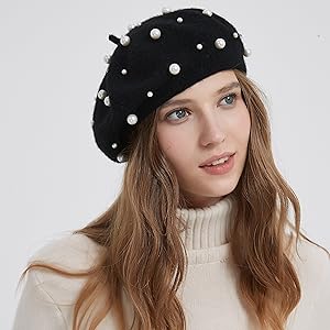 Women Beret Pearl Elegant Sweet Artist French Style Beret Beanie Cap-4
