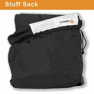 stuff sack, carry bag, drawstring bag, storage bag, sewn-in instructions