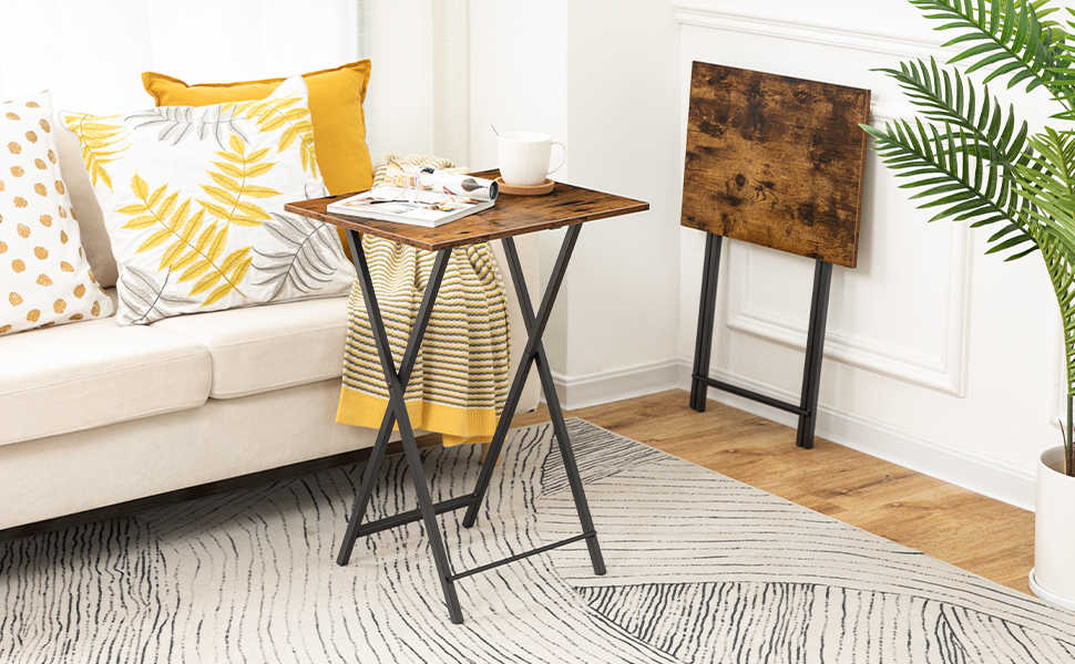 HOOBRO Side Table 2 Set, Folding TV Tray Table, Snack Table for Eating