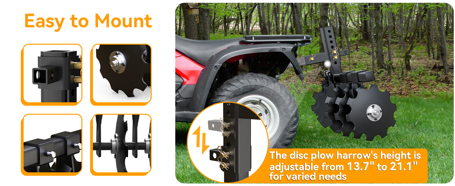 YINTATECH 28" Tractor Disc Plow Harrow with 2" Receiver,Tow