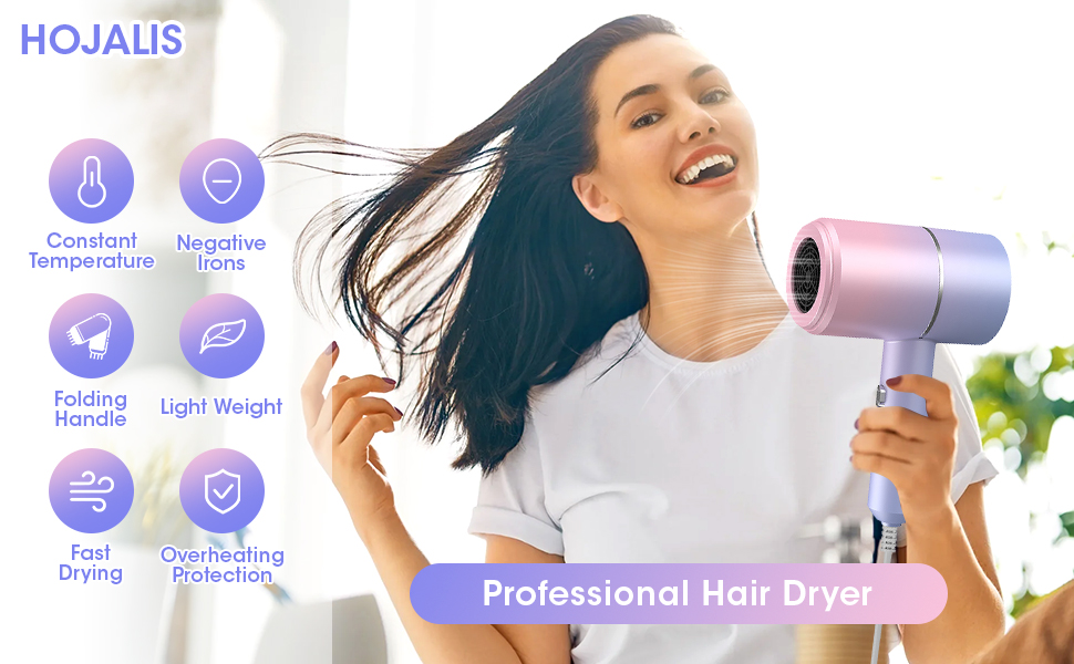 Hair Dryer, Foldable Fast Ionic Hair Dryer with Concentrator