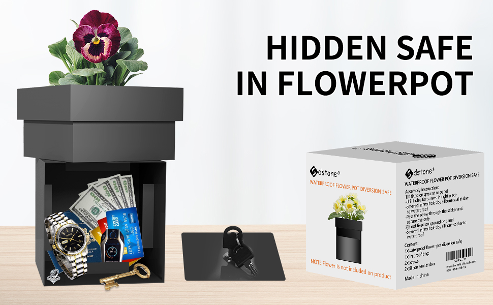Sdstone Flower Pot Diversion Safe With Fireproof Money Bag and Lock
