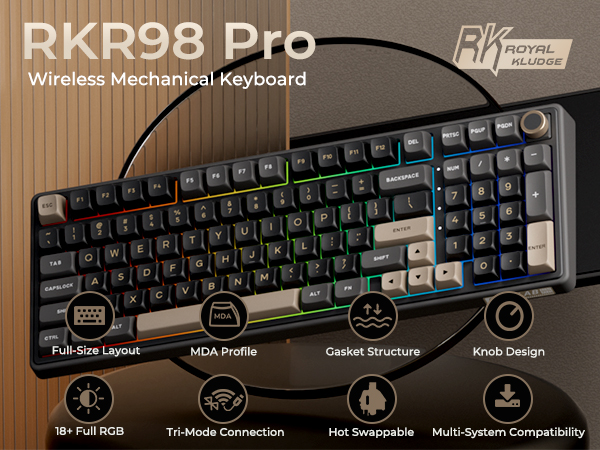 Amazon.com: RK ROYAL KLUDGE R98 Pro Wireless Mechanical