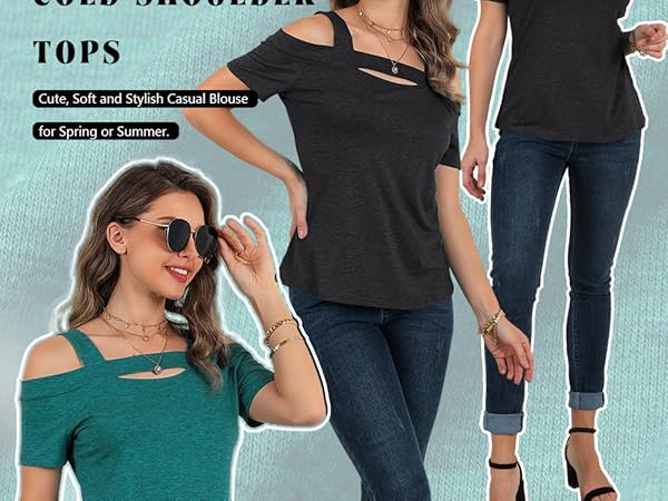 ZXZY Women Cold Shoulder Tops Summer Soft Cute Short Sleeve