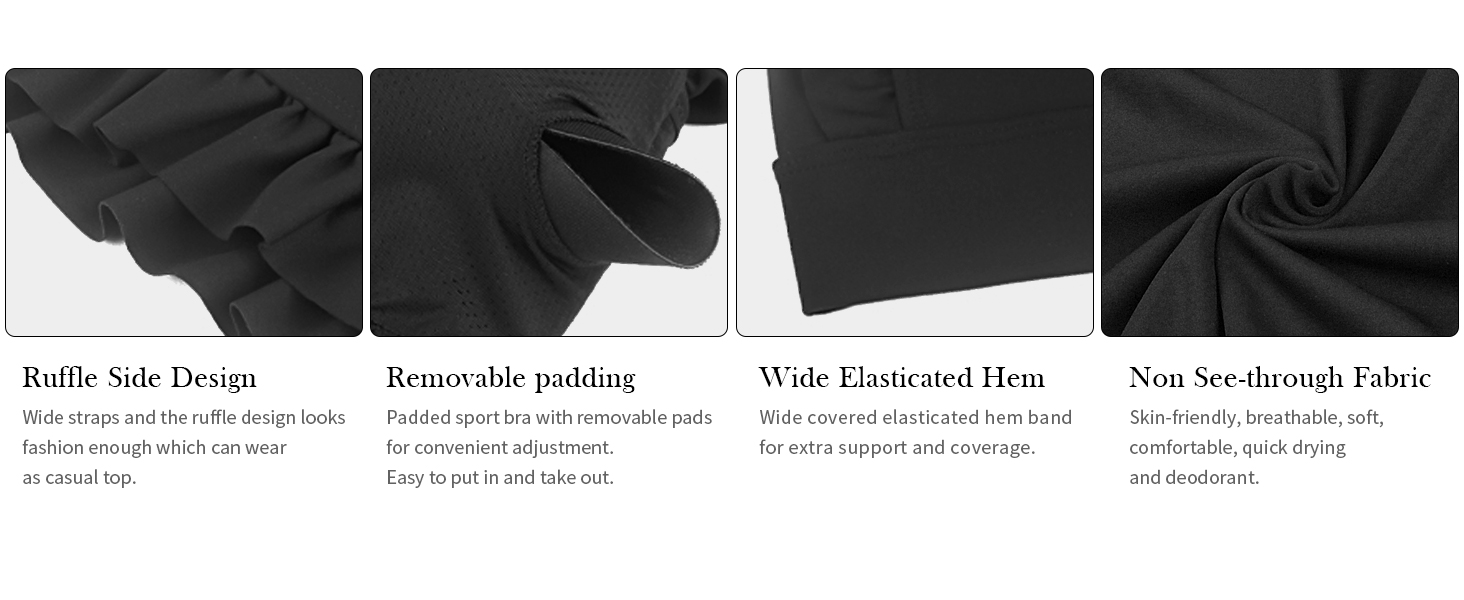 Ruffle Scoop Neckline Sports Bra Fitness Support Workout Bra-3